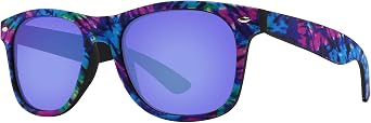 Piranha Digital Unisex Retro Sunglasses with Purple Pattern Frames and Blue Mirror Lens