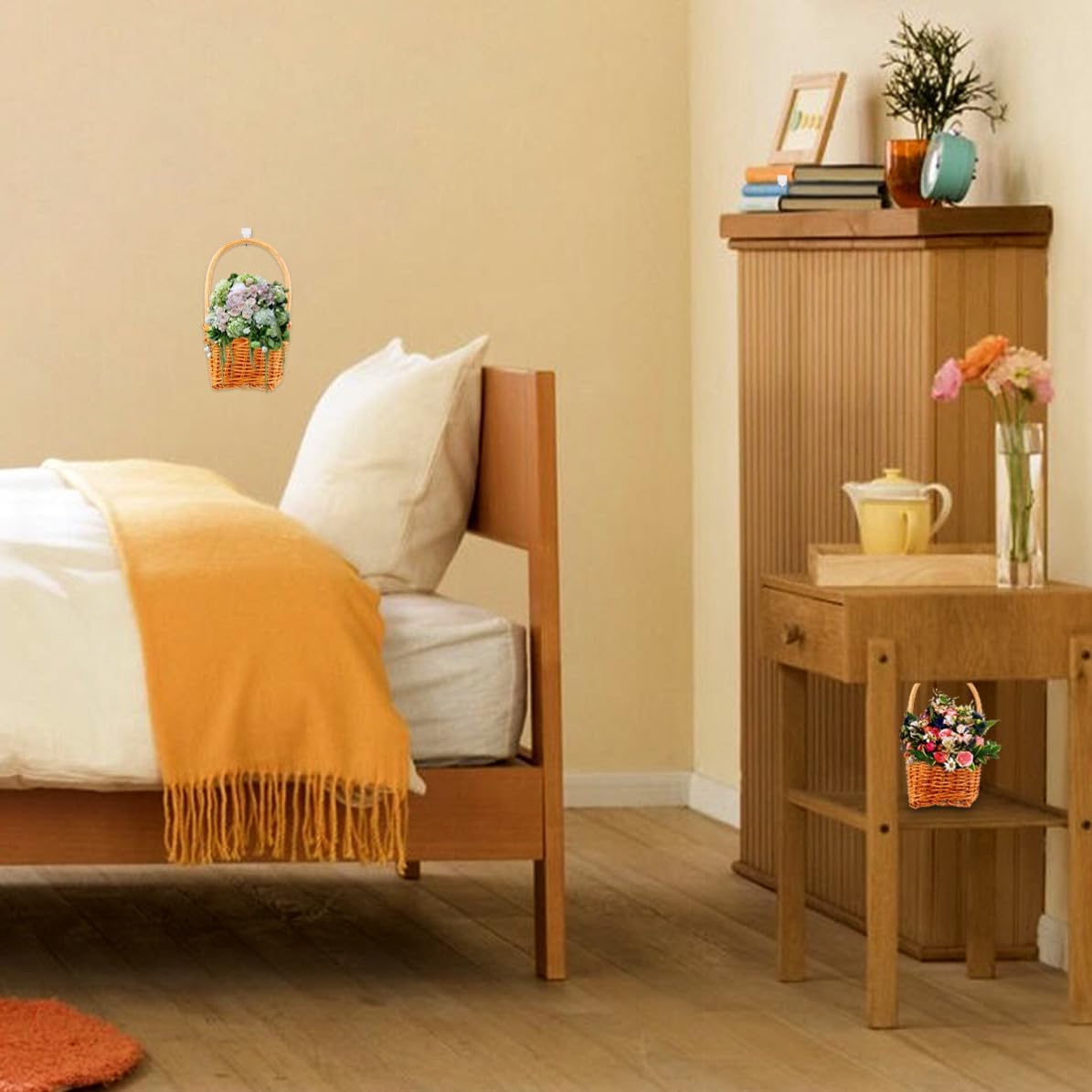 Rattan Storage Basket Square Mini Flower Basket for Garden image 5