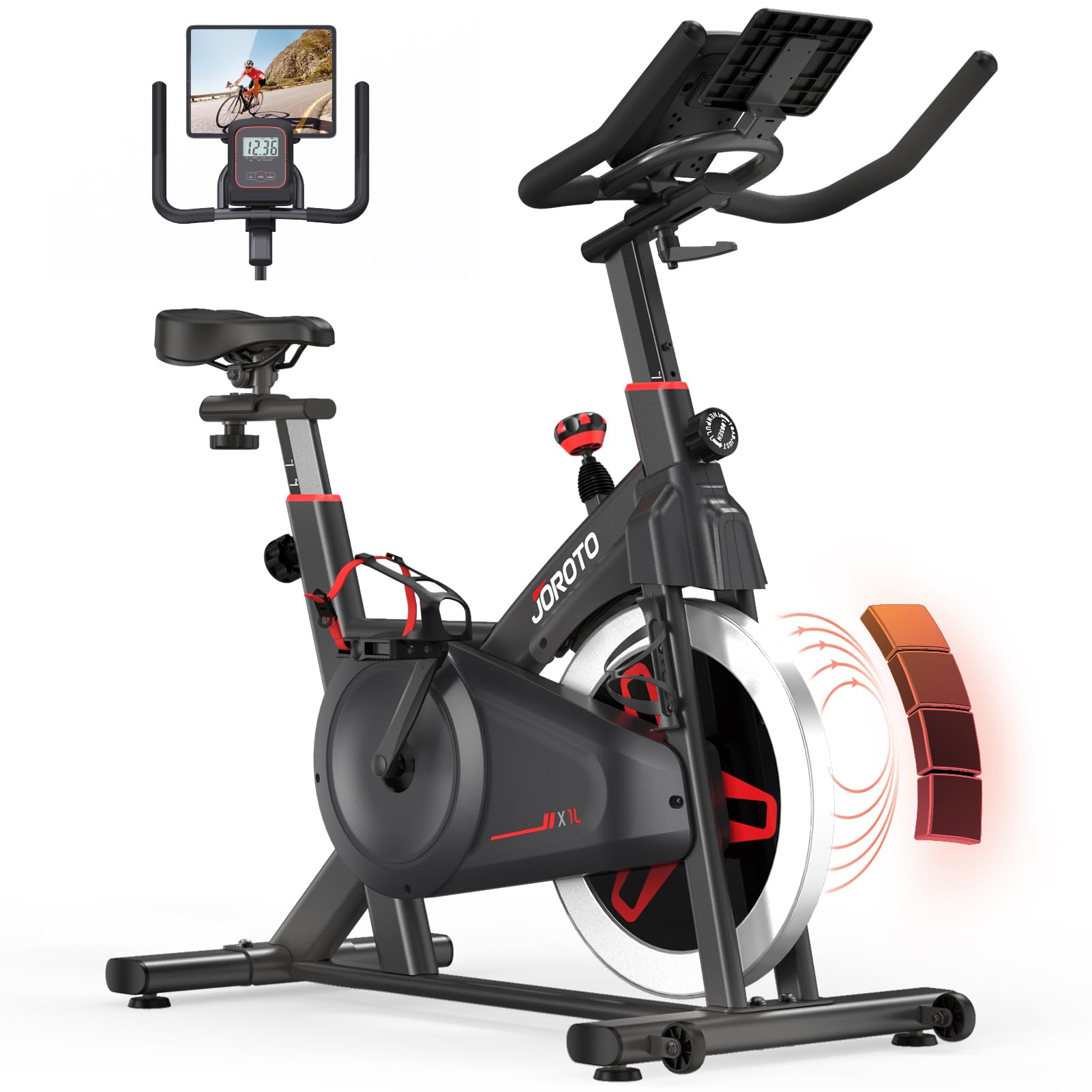 JOROTO Exercise Bikes for Home Use, Quiet Magnetic Resistance Stationary Bike with LCD Display, 20KG Flywheel, Smooth Belt Drive, 150KG Capacity, Indoor Cycling Bike for Cardio Workout