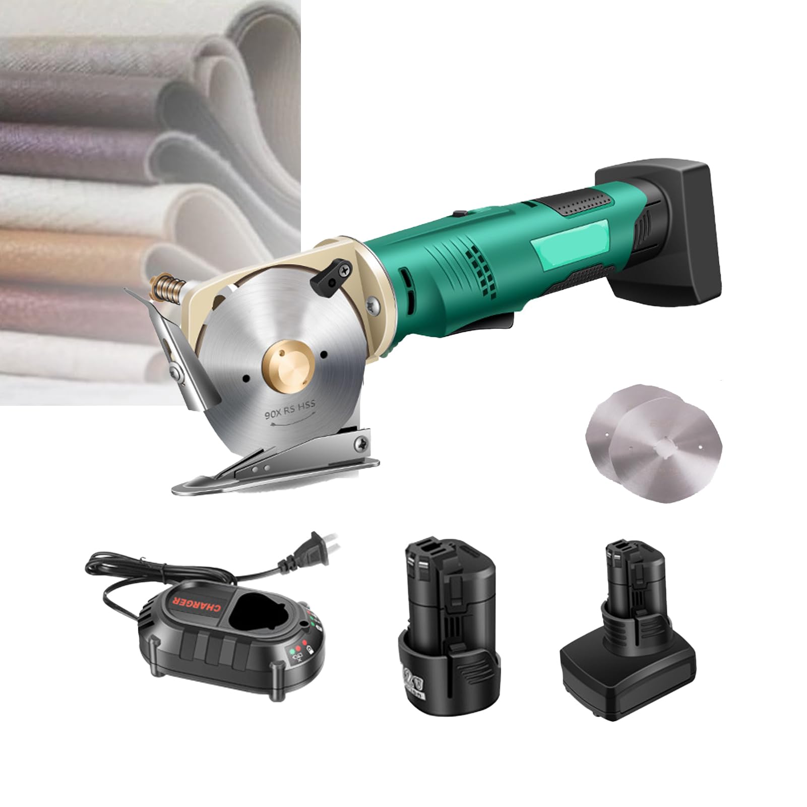 Coupe-tissu Rotatif Électrique Coupe-tissu Électrique Couteau Ciseaux Electrique Avec D'Affûtage Automatique 1400 Tr/min Épaisseur De Coupe ≤ 2,5 Cm/3,3 Cm Pour Tissu Cuir Et Tapis Avec Lames