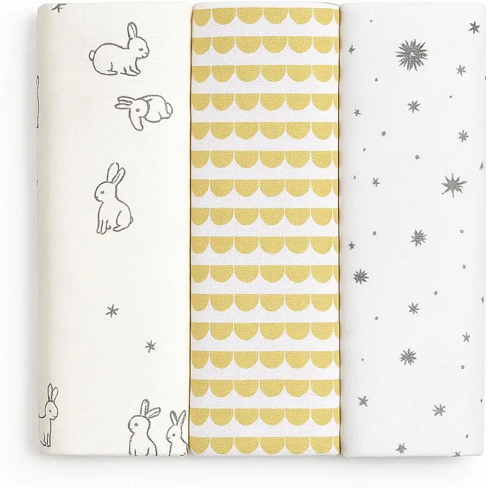 Kit 3 Cueiros Flanelados Dupla Face 100% Algodão – Estampados, Macios, Confortáveis p/Bebê, 80x50cm (Creme)