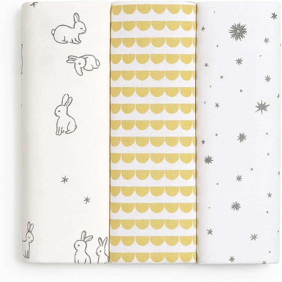 Kit 3 Cueiros Flanelados Dupla Face 100% Algodão – Estampados, Macios, Confortáveis p/Bebê, 80x50cm (Creme)