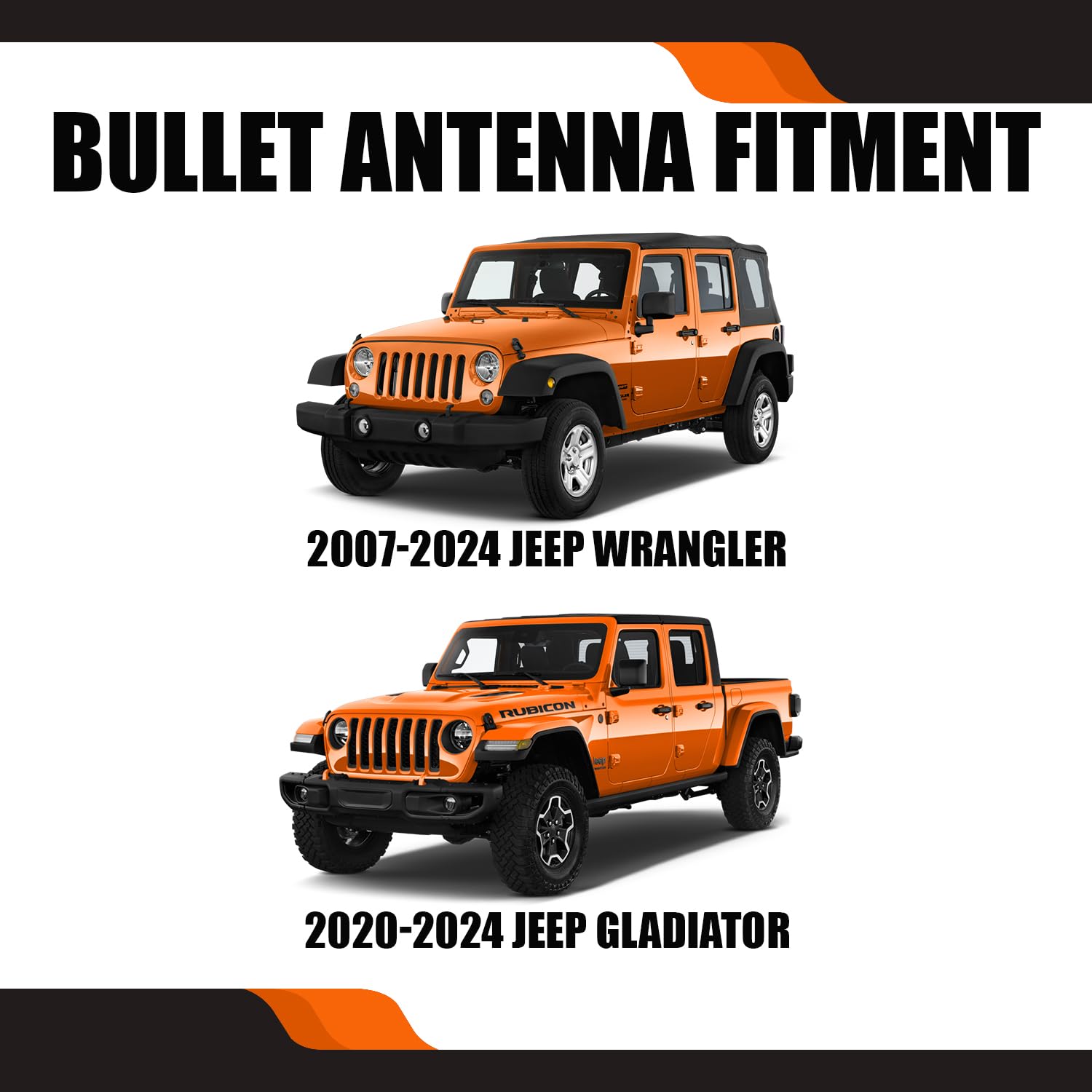 50 Cal Short Antenna for 2007-2023 Jeep Wrangler Gladiator Sahara Rubicon Unlimited 4XE Models, Matte Black Truck Radio Antenna