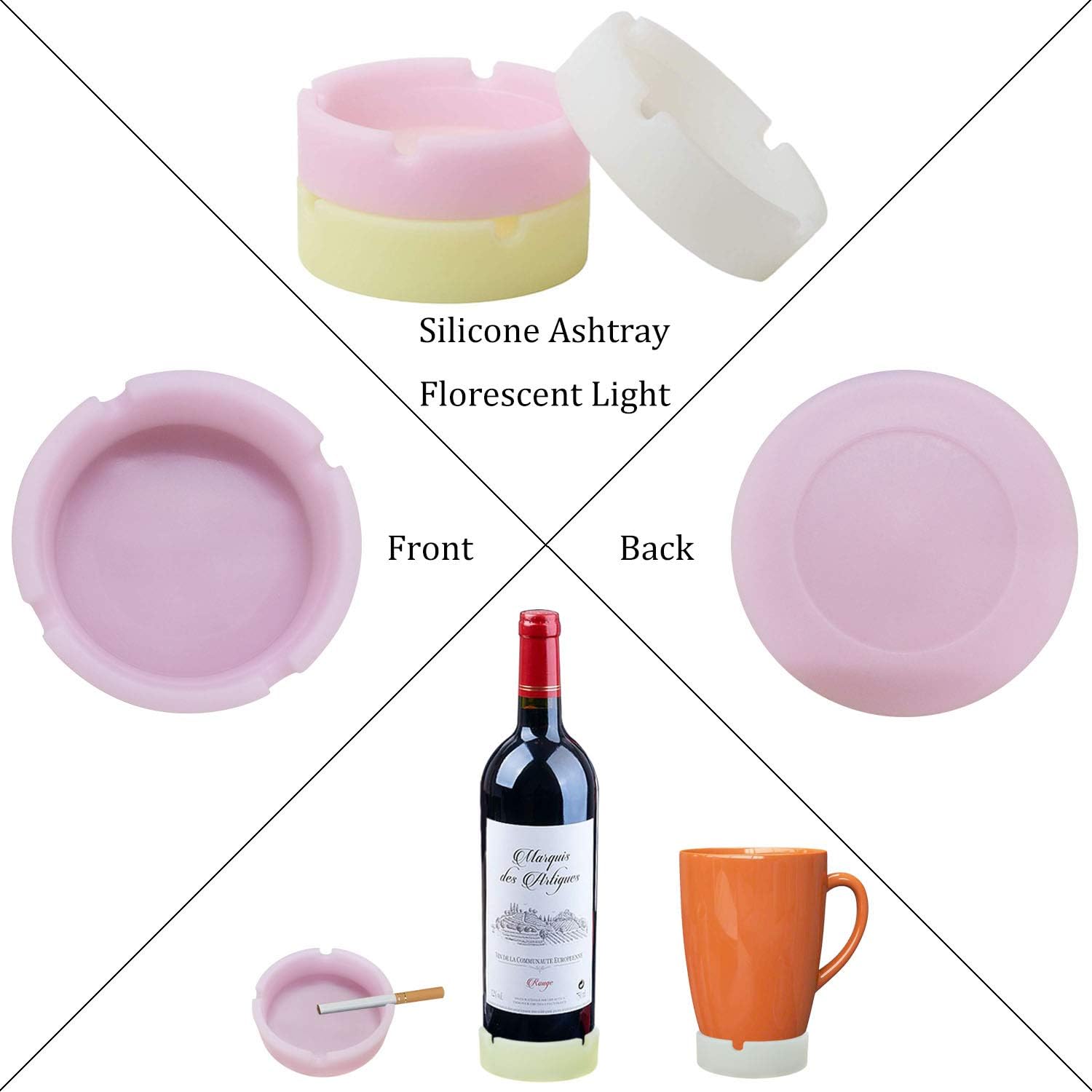 InnoLife Luminous Silicone Round High Temperature Heat Resistant Ashtray Glow in Dark - 3 Pack