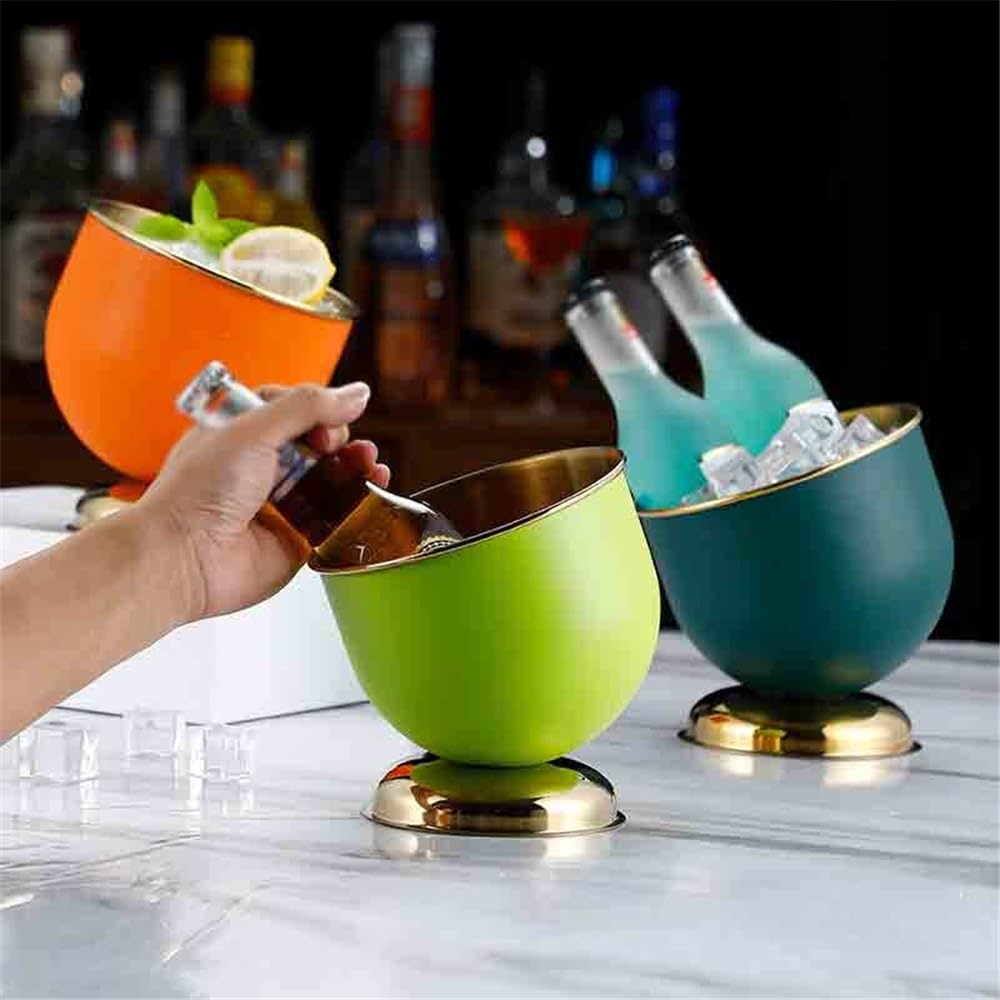 Cubeta de Hielo Cubo de Hielo Acero Inoxidable Biselado con Barra Cubo de Hielo Aislado(Orange)