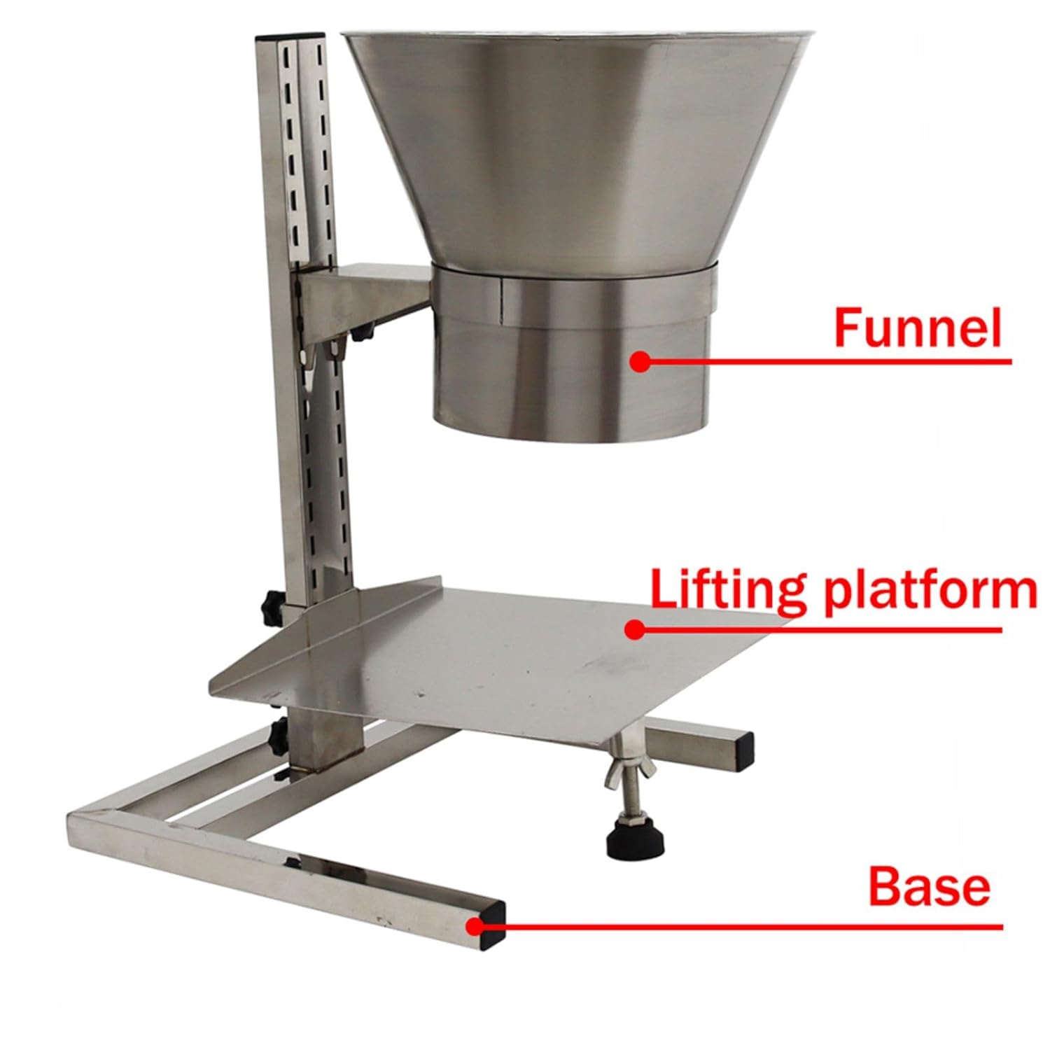 7 inches Stainless Steel Feeding Funnel, Food Grade Manual Filling Hopper, Height Adjustment, with Upgraded Bracket and Lifting Platform