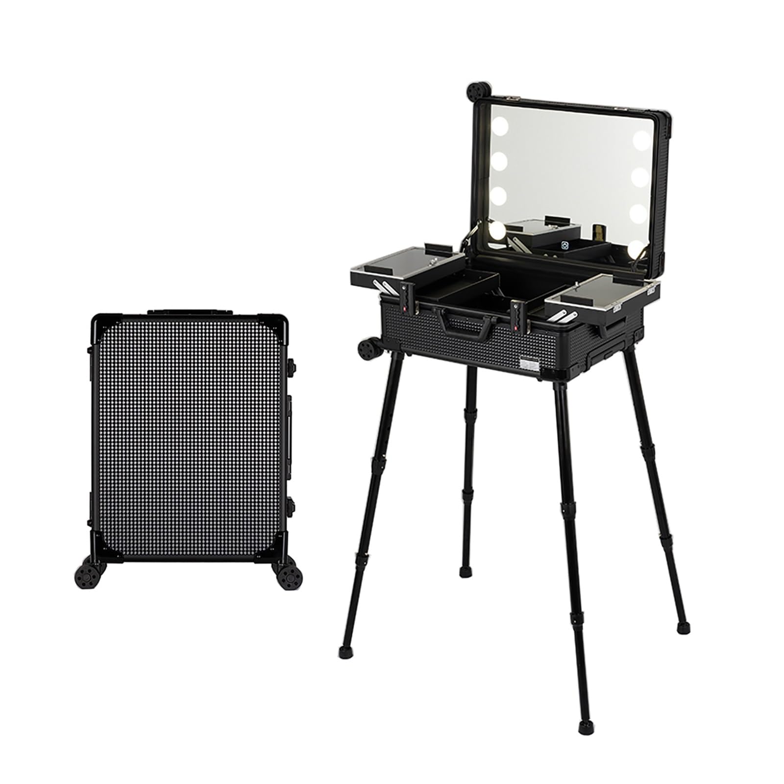 Kufer kosmetyczny na kółkach ze stopu aluminium | Wielokolorowa kosmetyczka w wielu rozmiarach na kółkach(Black Plaid,L)