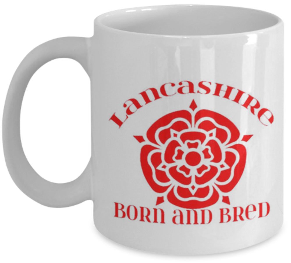Shaniztoons White,Red,Rose Lancashire Born And Bred Red Rose Gift Mug