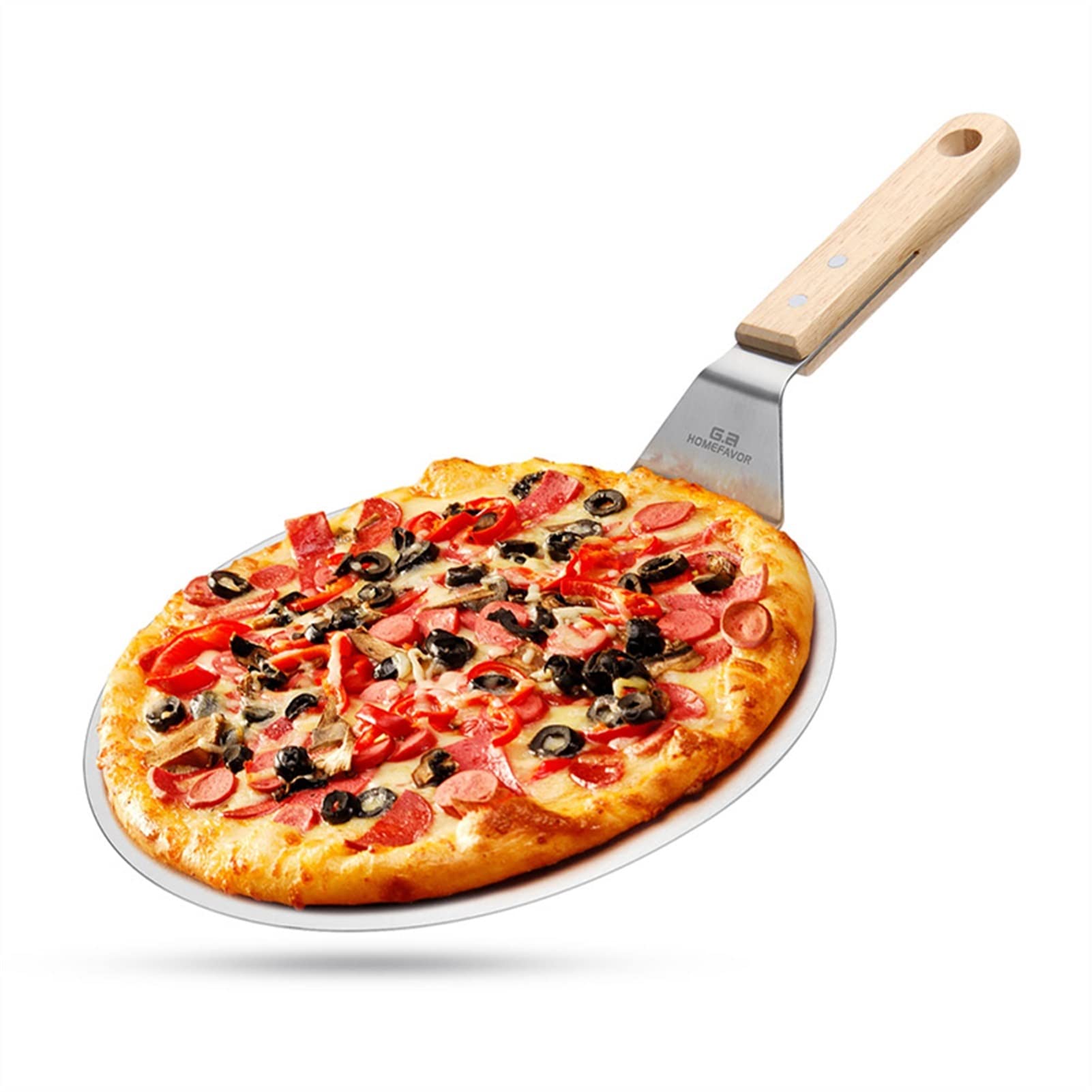 Pala para Pizza Herramientas de repostería Accesorios Pizza Peel Redondo Acero Inoxidable Antiadherente Pizza Paleta Espátula con Mango de Madera de Roble (Color : KT079) (Kt280)