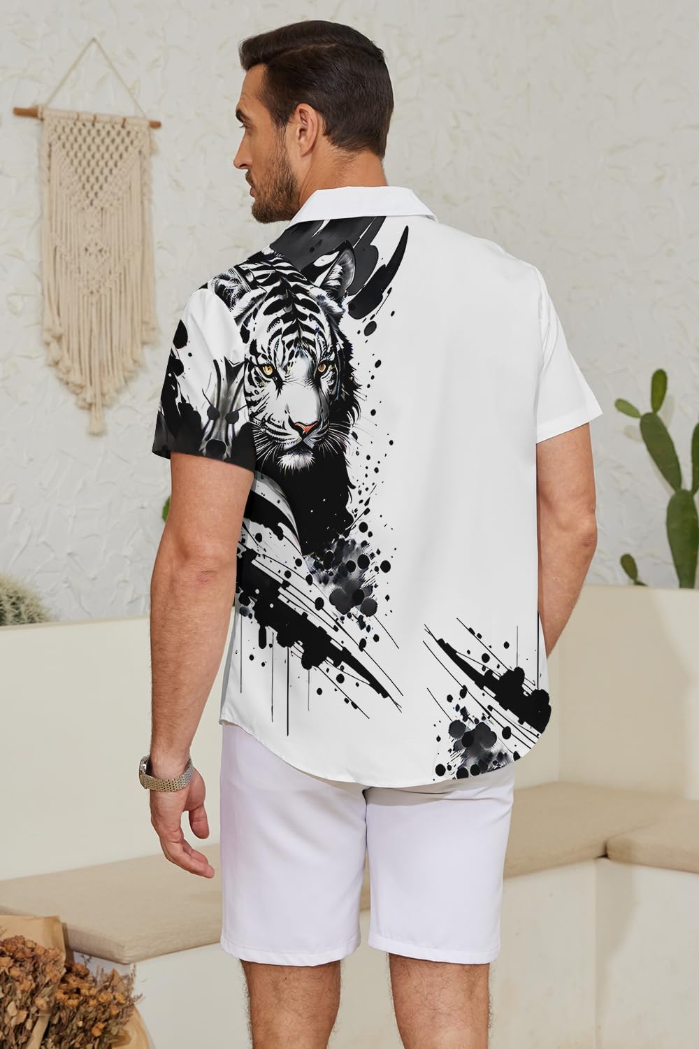 Men's Tiger Button-Down Shirt Exotic Animal Print Short Sleeve Hawaiian Shirts - Image 3