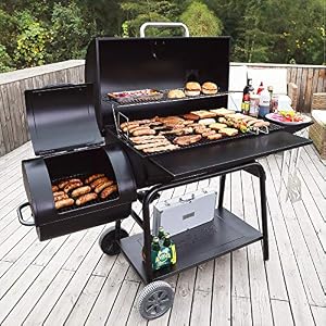 Royal Gourmet CC2036F Barrel Charcoal Grill with Offset Smoker, Outdoor BBQ Grill with 1200 Sq. In. Grilling Area for Large Event Gathering, Black Royal Gourmet CC2036F Barrel Charcoal Grill with Offset Smoker Outdoor BBQ Grill with 1200 Sq In Grilling Area for Large Event Gathering Black