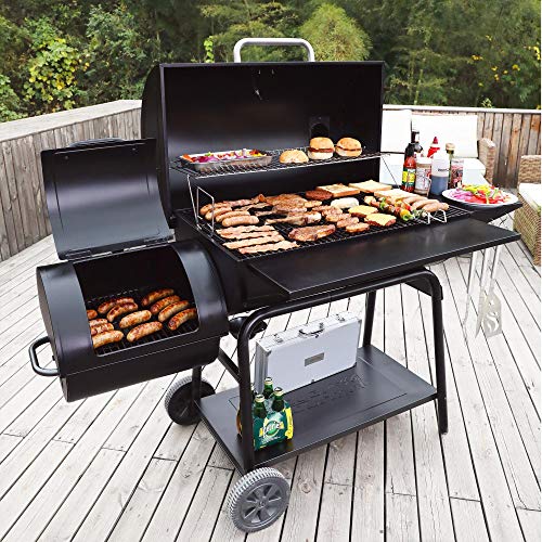 Image of Royal Gourmet CC2036F Barrel Charcoal Grill with Offset Smoker, Outdoor BBQ Grill with 1200 Sq. In. Grilling Area for Large Event Gathering, Black | Outdoor BBQ Grill with 1200 Sq. In. Grilling Area for Large Event Gathering, Adjustable Temperature Control