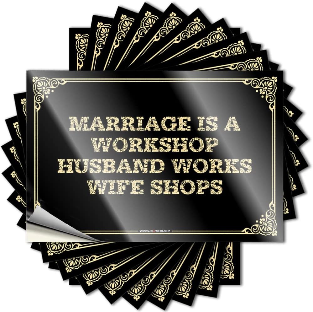 Funny Car Decals Marriage is A Workshop Husband Works Wife Shops Stickers Car Stickers for Men Tool Box Stickers(6X9CM)