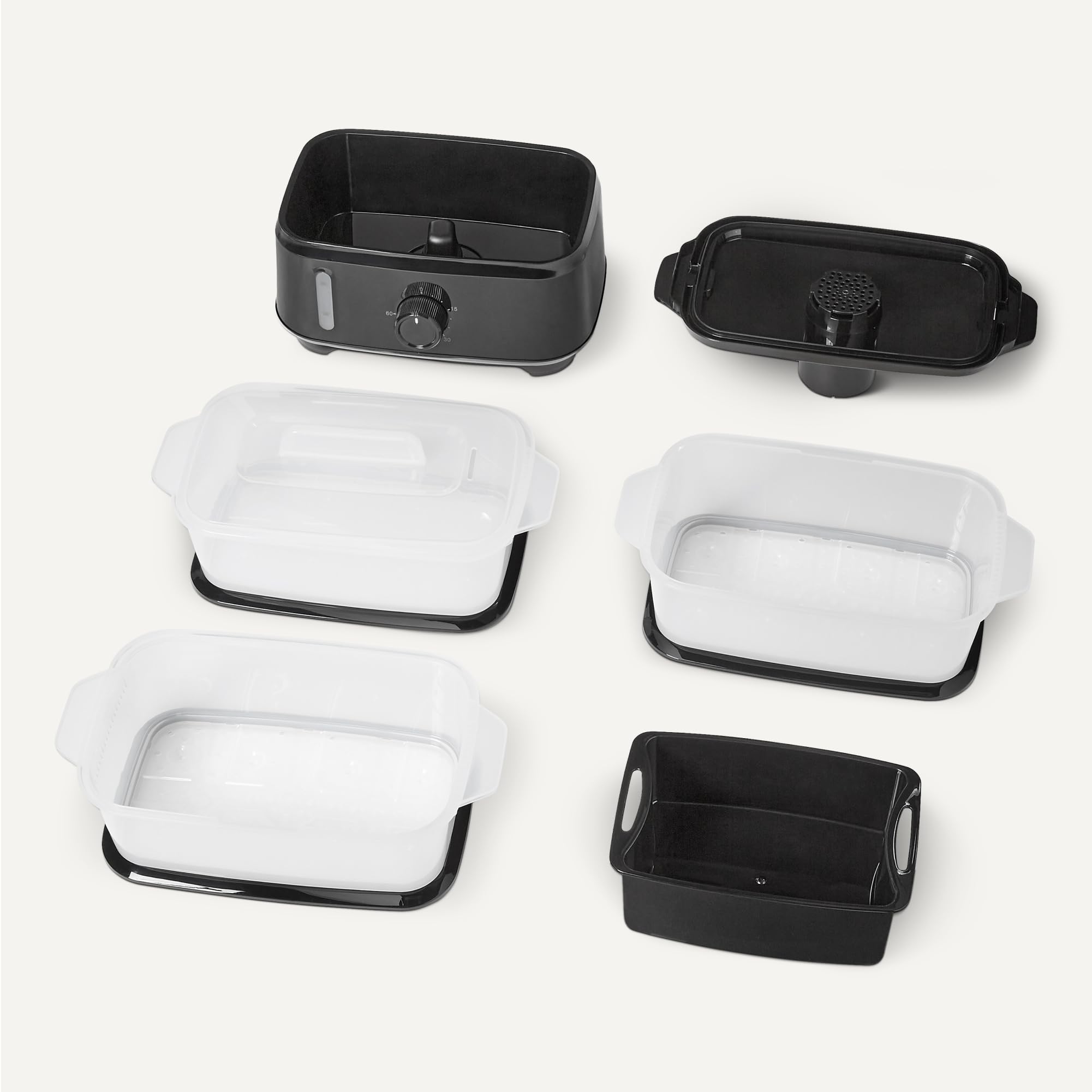 Amazon Basics Vaporizador Eléctrico de Alimentos para Cocinar Verduras con Diseño de 3 Niveles, sin BPA, 9L, 950W, Negro