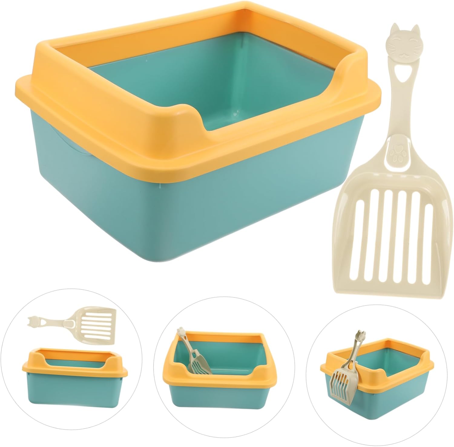 1set Semi-Enclosed Cat Litter Box for Kittens Litter Training Potty with Shovel Easy Pet Toilet for Cats and Dogs for Indoor Use
