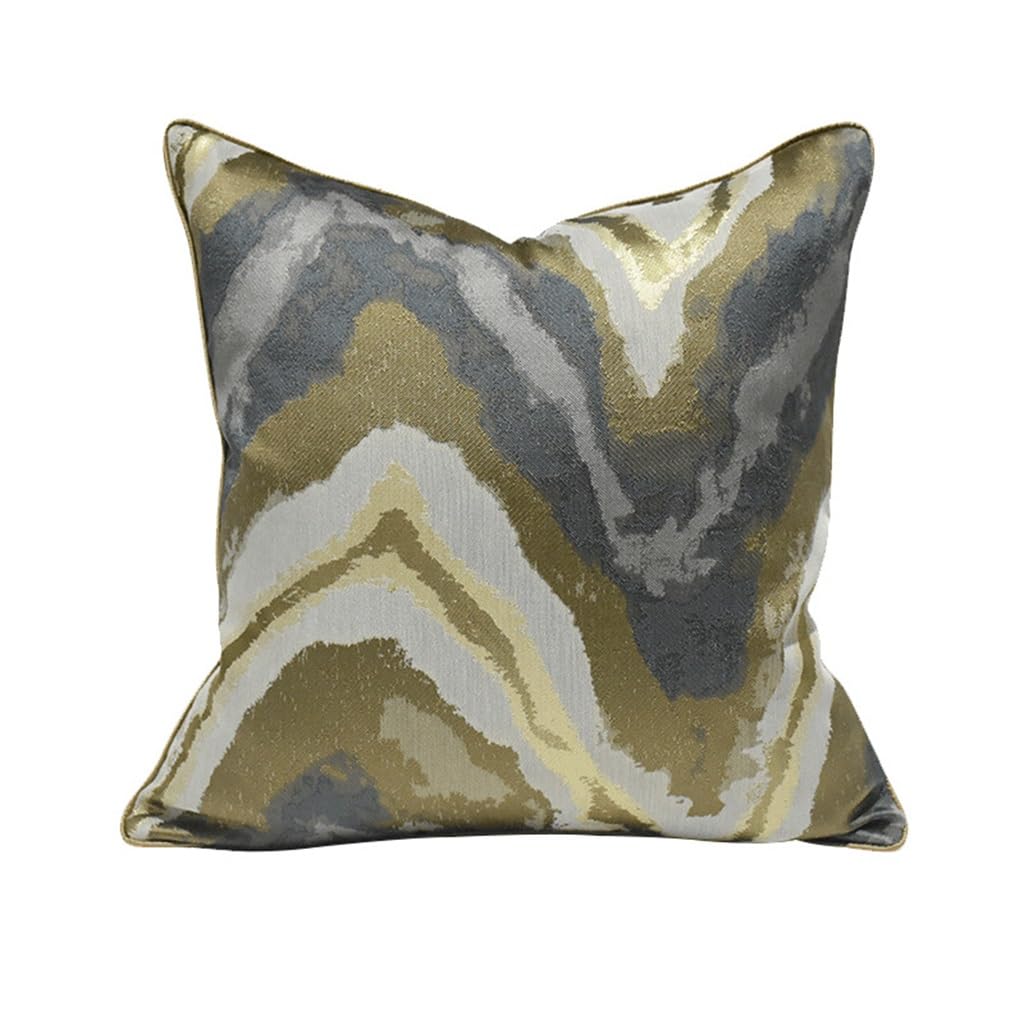 Housse de coussin bleu et or au motif abstrait chic pour canapé de salon