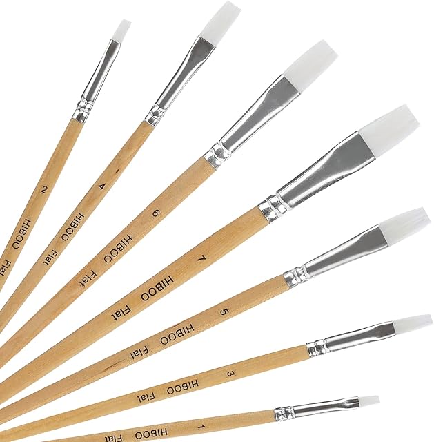 Koogel Paintbrush Set-7 Filbert Art Nylon Artist Painting Flat Brush Natural Wood for Professional Oil Acrylic Watercolor Gouache Painting (White Tip)