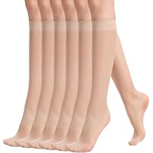 Womens 6 Pairs Knee High Sheer Tight Stockings Silky Ultra Thin Through High Elasticity Stockings Reinforced Toe