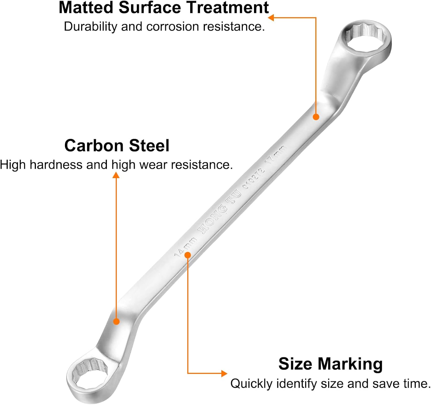 HARFINGTON Offset Extra Long Box End Wrench 14 x 17 mm Metric 12 Point 75 Degree Offset Double End Box Ratcheting Wrench Carbon Steel Polished Long Spanner Tools