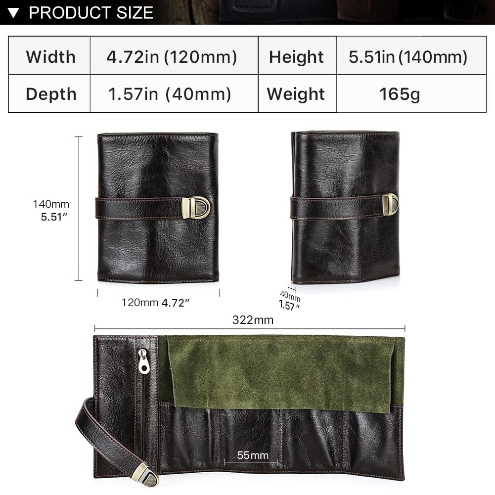 Rotolo Porta Orologi Da Viaggio In Vera Pelle Vintage Caff&egrave; Capacit&agrave; 1-3 Orologi