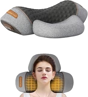 3-in-1 Neck Massager Pillow with Heating & Traction & Vibration, 3D Ergonomic Cervical Pillow for Neck Back Shoulder Pain Relief,Light Grey