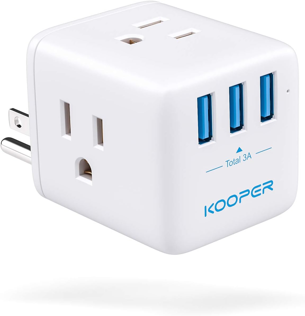 Multi Plug Outlet Extender, KOOPER Wall Plug with 3 Outlet Splitter 3 USB Charger 3.0A Wide Spaced Cube Plug Extender Outlet Adapter for Kitchen Bathroom Dorm Essentials Office Cruise Ship Travel