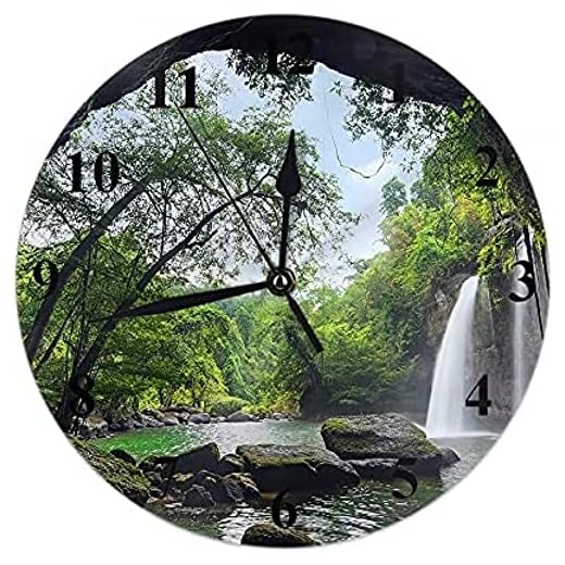 Heo Suwat Waterfall Väggklocka Khao Yai National Park I Thailand Tyst, icke-tickande rund klocka Dekorativ batteridriven väggklocka 10 tum