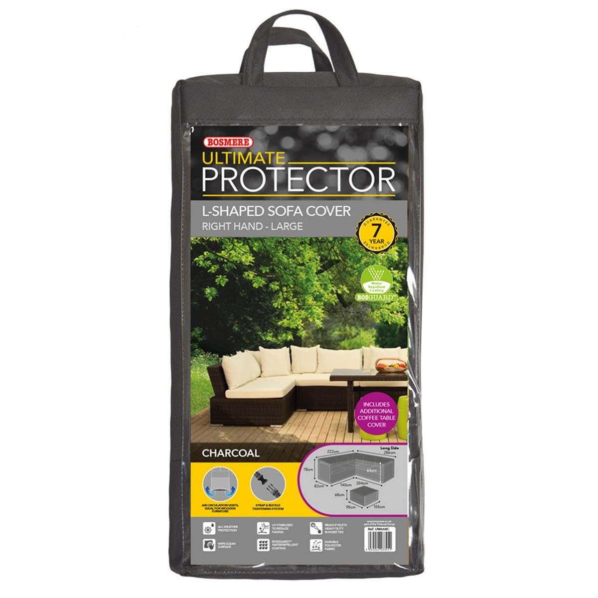 Bosmere Ultimate Protector (Modular) L Shaped Dining Cover Right Side Long Large Charcoal Um668c