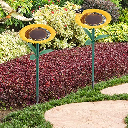 Nerosun Sunflower Bird Outdoor Feeder, Small Bird Bath, Bird Bath Feeders Bowl, Flower Shape Bird Feeding Tray, Garden Decor Stake, Wild Bird Watcher, Gifts For Bird Lovers (2 Pack) #TOP6