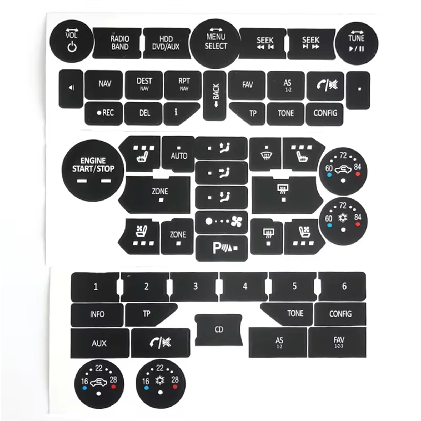 Dash Button Sticker Compatible with SAAB 3 for Gen 9-5NG 9-4X Car Air Conditioning Climate for Radio Stereo Repair Kit Stickers Fix Worn Buttons Decal Accessories