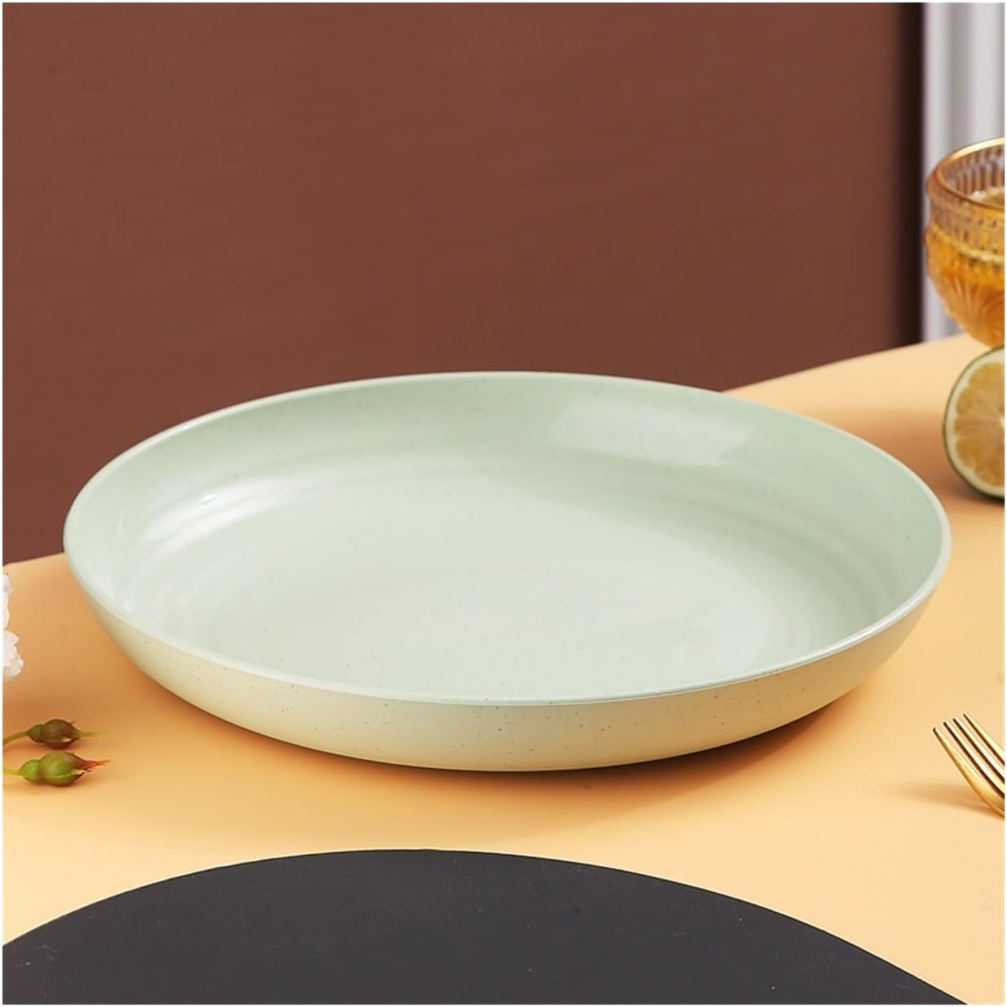 Round Salad Dessert Dinner Plate Stackable Unbreakable Reusable Wheat Straw Dish Microwave Safe Fruit(Plate light green,28cm 6pcs)