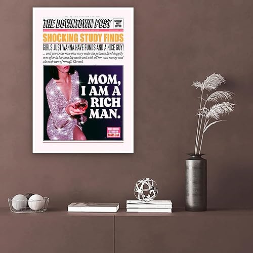 Miniatura 3 de Lienzo decorativo moderno con texto en inglés "Mom I Am A Rich Man", póster divertido del centro de la ciudad, decoración de habitación indie, arte