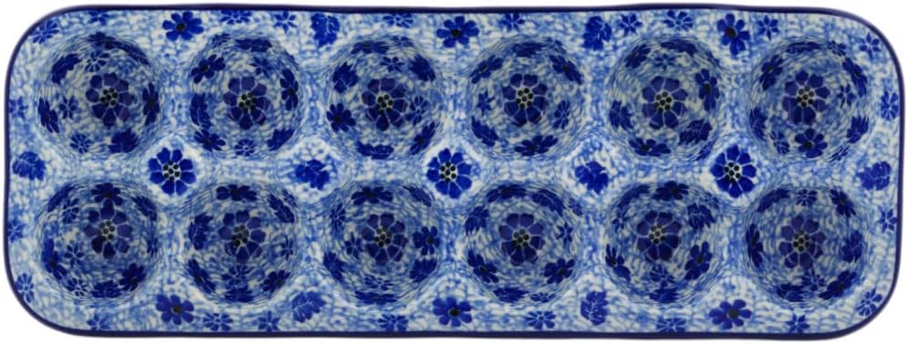 Polmedia Polish Pottery Egg Crate - Misty Dragonfly Pattern Handmade in Boleslawiec Poland by Ceramika Artystyczna + Certificate of Authenticity