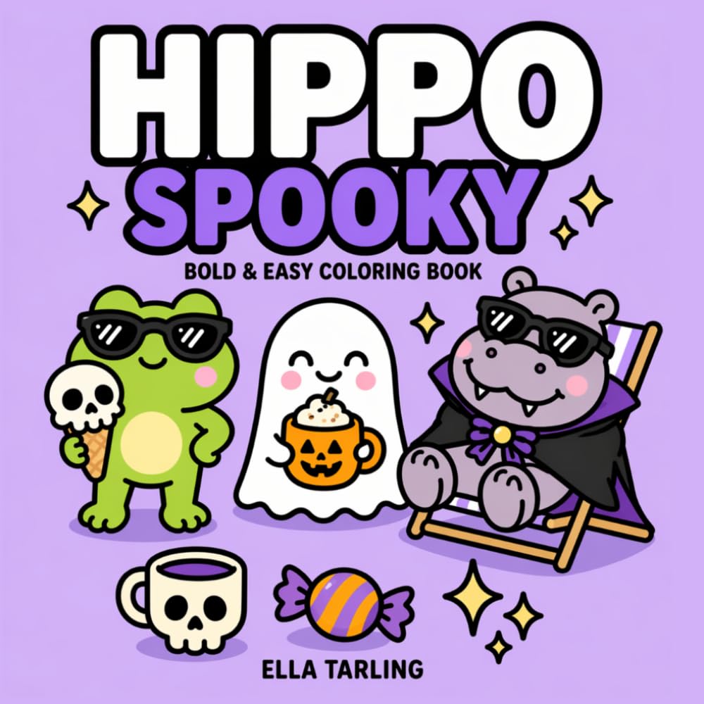 Hippo Spooky Coloring Book for Kids & Adults: Fun & Easy Halloween-Themed Designs for Relaxation and Gifts (Cozy Animal Coloring Series)