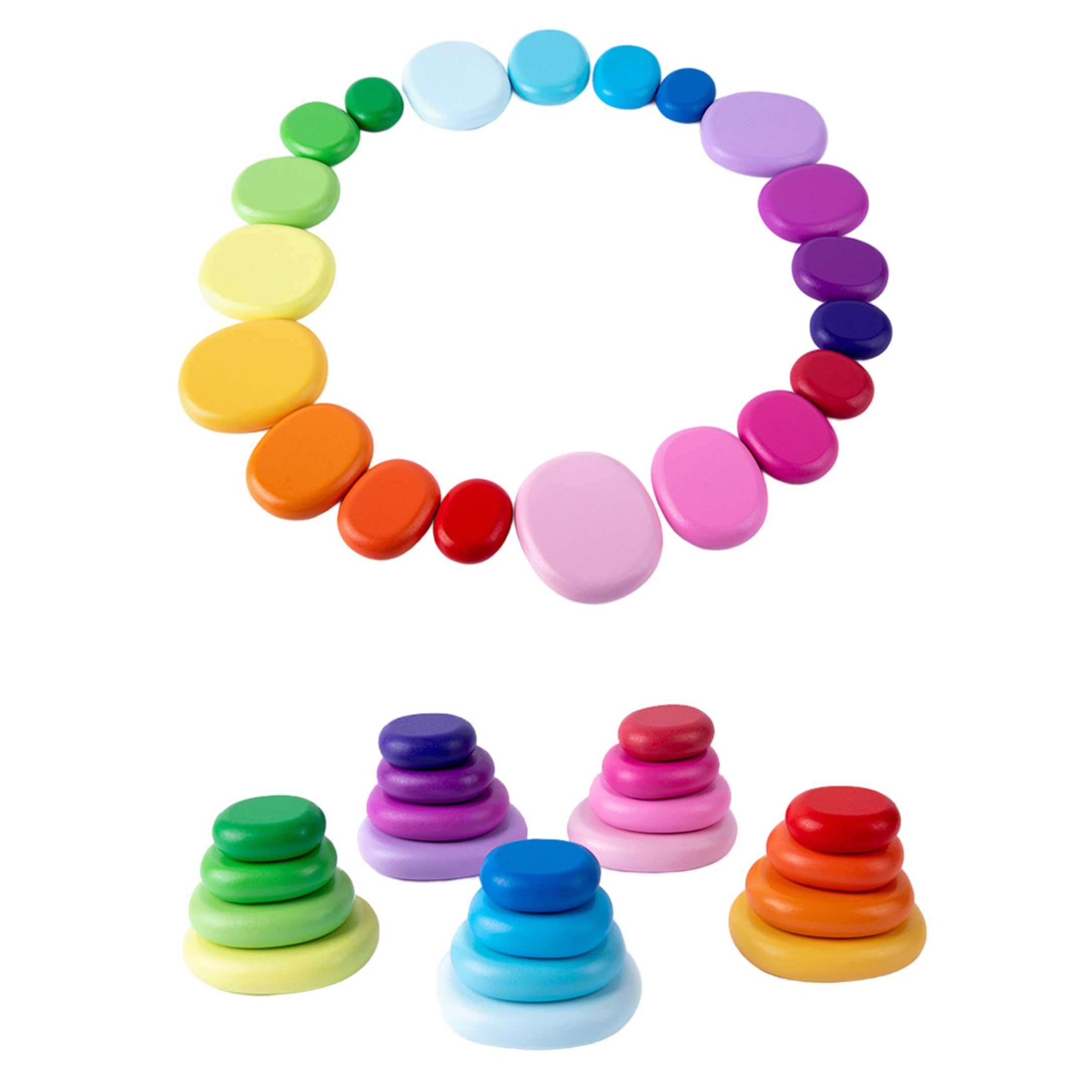 Juguetes apilables para niños pequeños de 1 a 3 años, Bloques de Madera para niños pequeños de 1 a 3 años – Juego Creativo de Piedras apilables de Madera de arcoíris