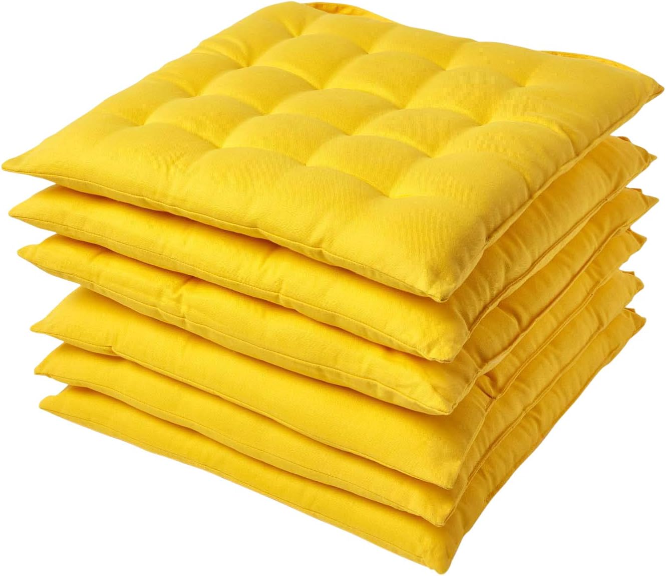 HOMESCAPES Yellow Seat Pads for Dining Chair, Set of 6 100% Cotton ...