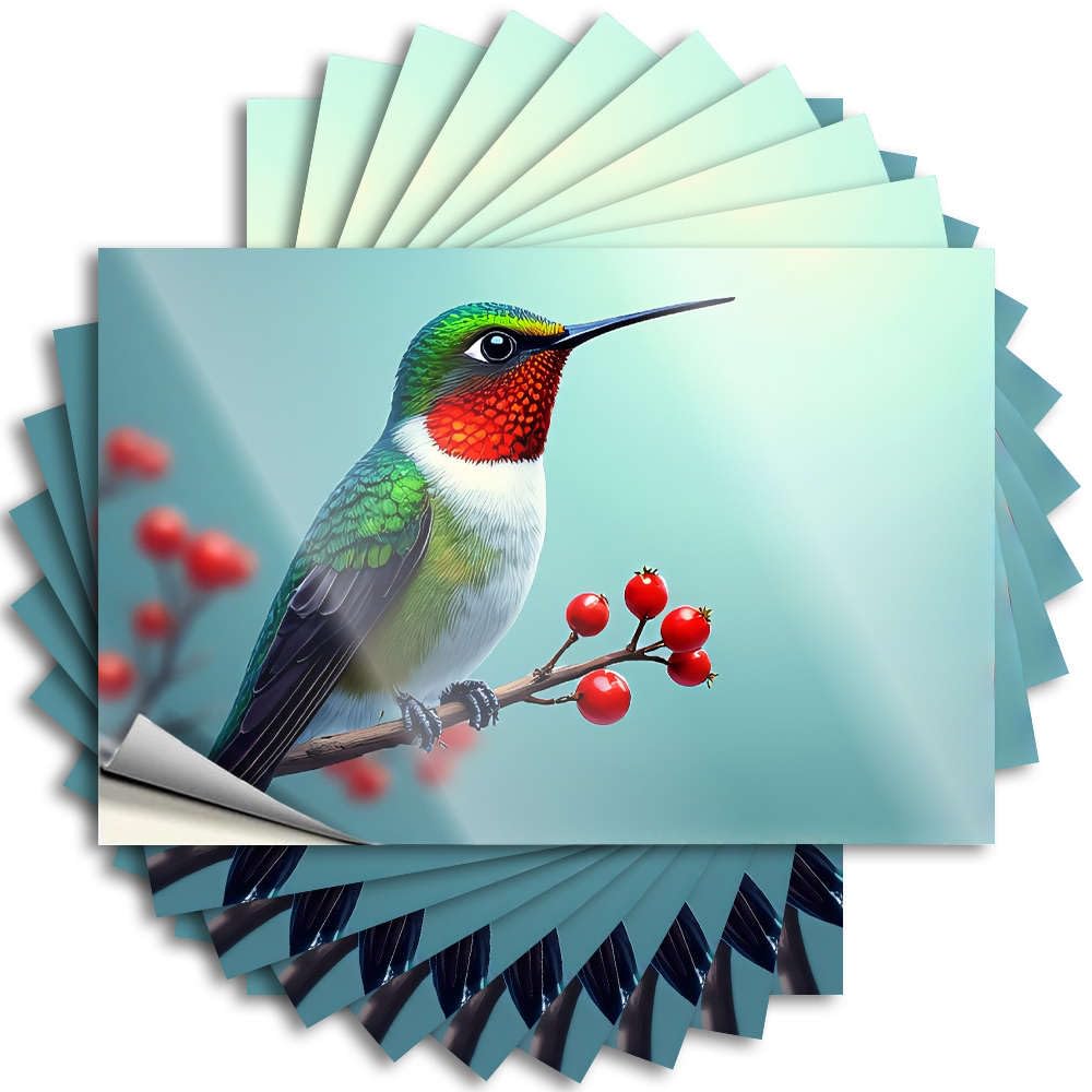 Tattoos Home Durable Vinyl - A Colorful Hummingbird Perches On A Branch with Red Berries. Case for Hunting Use(6X9CM)
