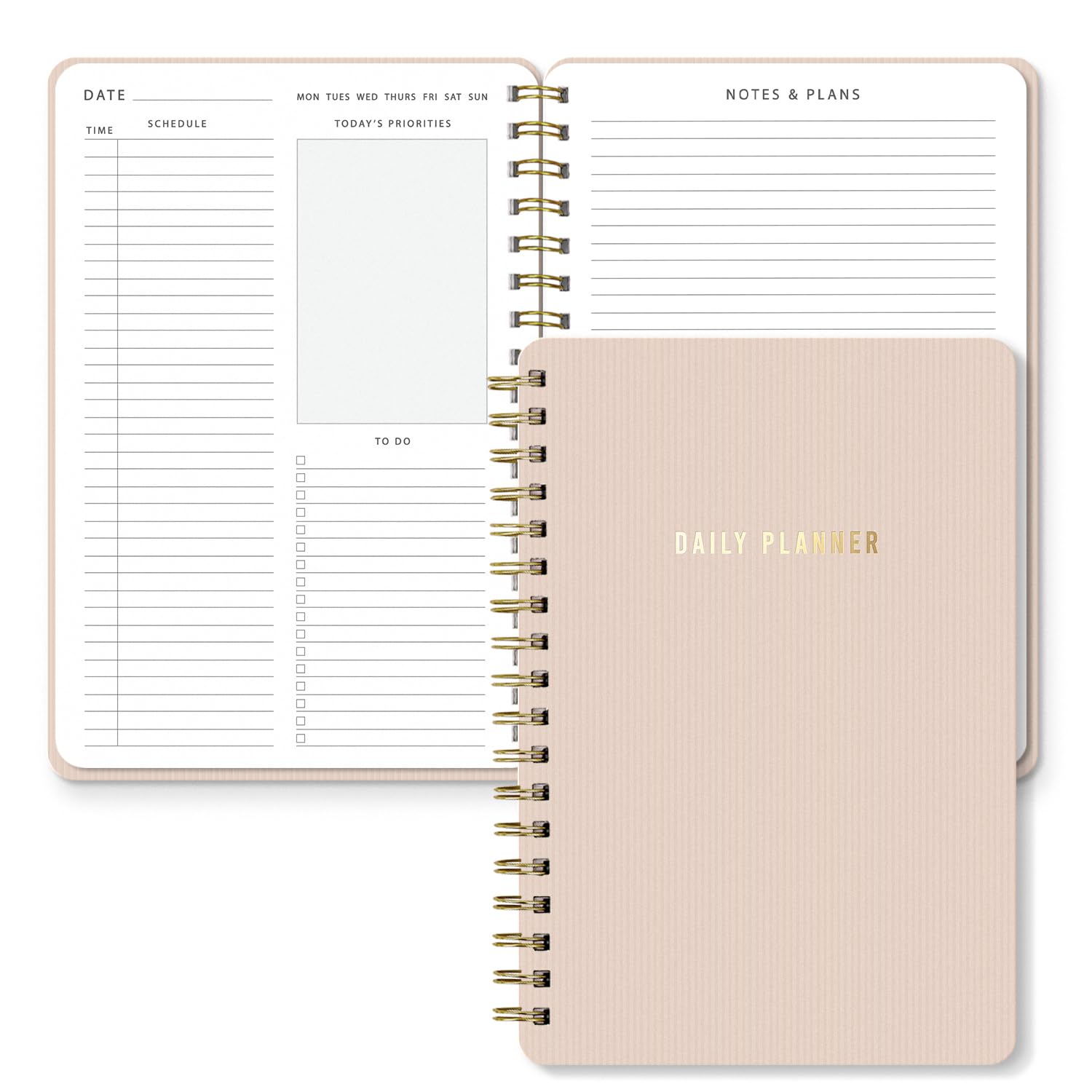 Sweetzer & Orange Daily Planner Notebook โ Undated Two-Page Daily Layout with Hourly Schedule, To-Do List, Priorities, and Notes โ 6.5" x 9.5" Spiral Bound Productivity Organizer โ 160 Pages