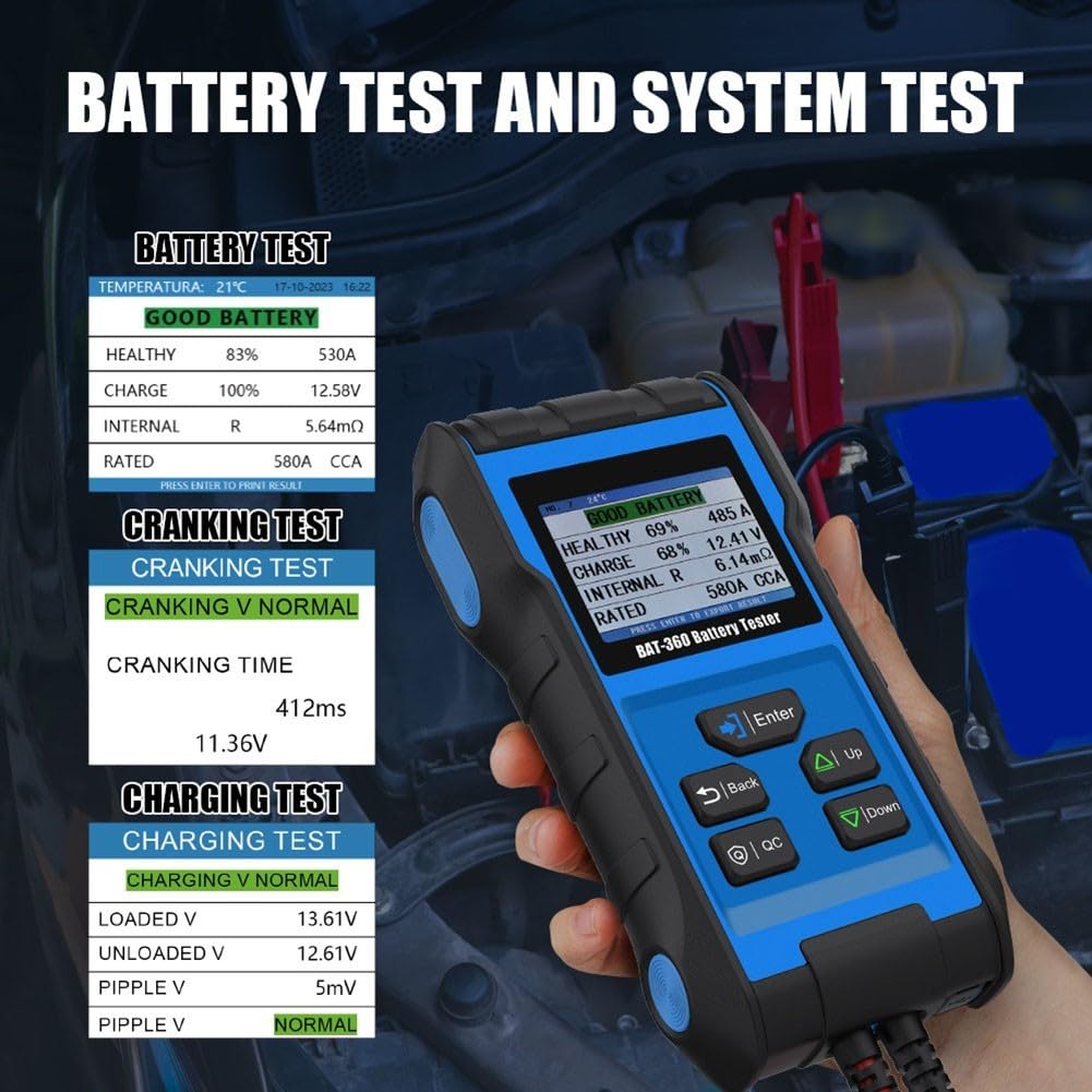 Comprobador de batería de coche BAT-360 12 V, dispositivo de prueba integral para ácido de plomo para Efb litio, mide el estado de carga de la salud corriente de arranque en frío, carcasa de