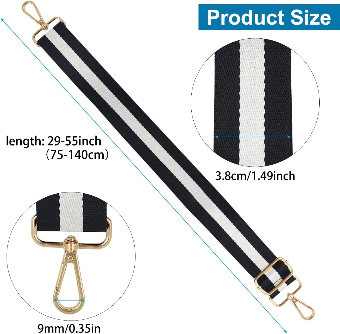 2 Pack Adjustable Crossbody Purse Strap - 29.5-55 Inch Wide 1.49" Replacement Shoulder Straps with 360° Swivel Buckles for Handbags, Totes & Messenger Bags (Fashion Stripe Design) - Image 2