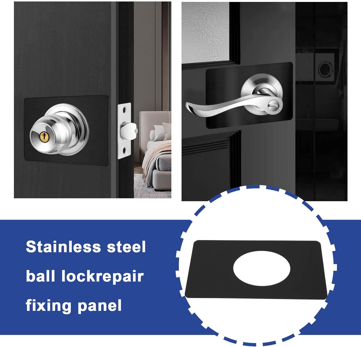 SING F LTD 8Pcs Door Lock Repair Plate 13CM X 9CM for 5.5CM Spherical Lock Reinforcement Plate Stainless Steel Door Lock Fixing Plate for Door Knob/Lever/Deadbolt Fixing Filler Cover Plate,Black