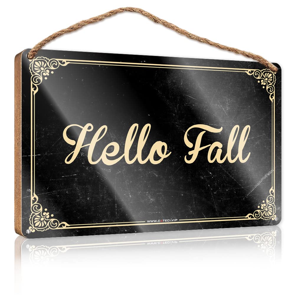 FRINTOXA Wooden Hanging Wall Sign Hello Fall Wooden Sign(23X35CM)