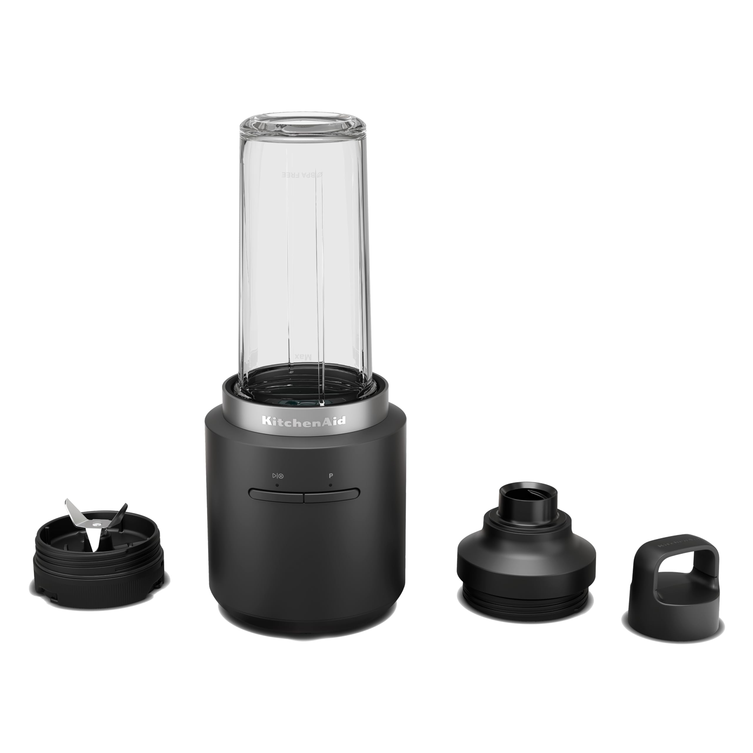 KitchenAid Go Batidora Portátil Inalámbrica con Batería, 473ml, Cuchillas Asimétricas de Acero Inoxidable, Tapa de Viaje, 20 Min de Autonomía, Negro Mate