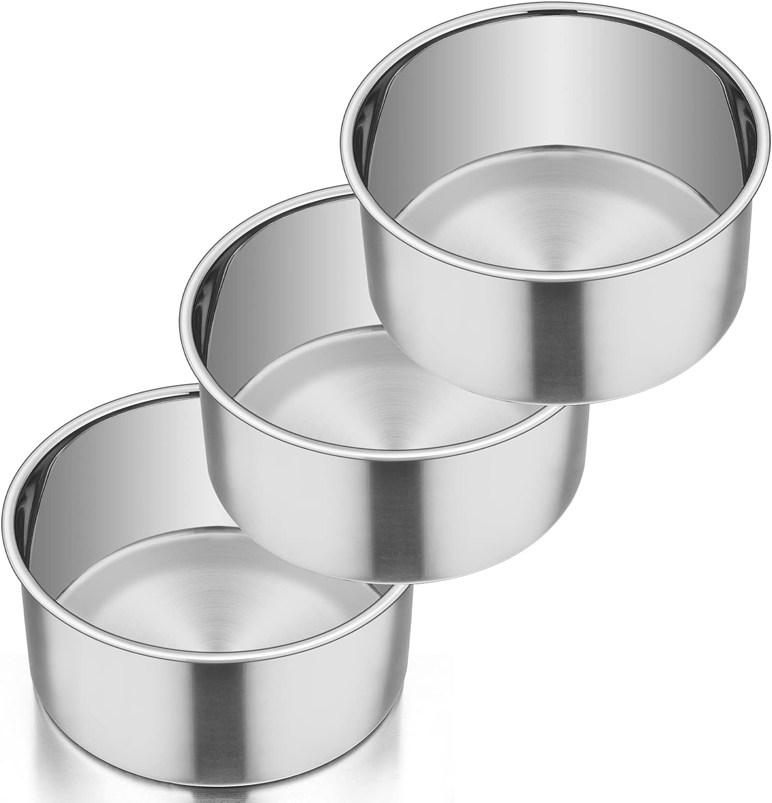 Homikit 6 Inch Cake Tin Set of 3, Stainless Steel Round Cake Mould Deep Cake Pan for Baking, Ideal for Layer Cakes/Birthday/Wedding/Christmas, One Piece Design & Mirror Finished, Dishwasher Safe