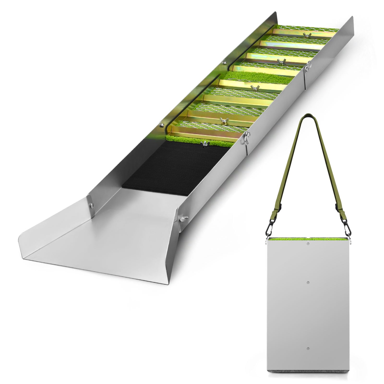 Goldwaschrinne 127 cm klappbar, Aluminium Goldwaschpfanne faltbar, Goldwasch Equipment mit Bergmannsmoos, tragbare Goldsuchrinne für Fluss Bach, Goldwaschen Einsteiger Profi