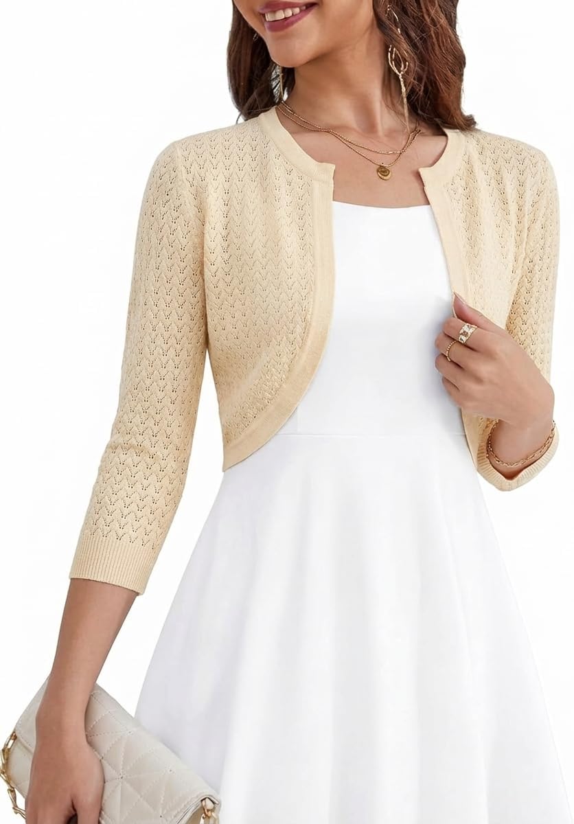 Women's Bolero Shrugs Cropped Cardigan Merino Wool Sweaters Open Front Sweaters Lightweight Shrugs for Dresses