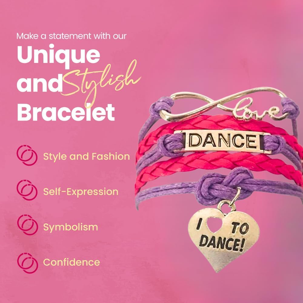 Sportybella Love Dance Accessories - Braided Purple and Pink Multi-Strand Charm Bracelet with I Heart to Dance Pendant, Adjustable Gift for Dancers - Image 3