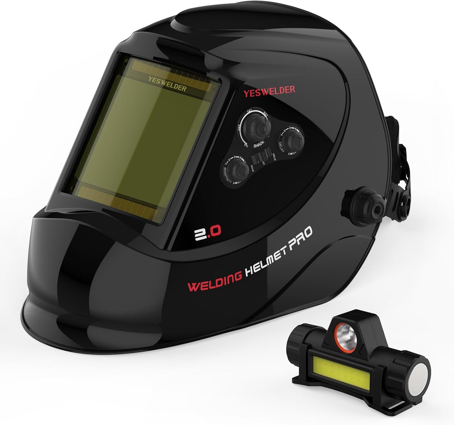 YESWELDER Large View True Color Solar Power Auto Darkening Welding Helmet & Rechargeable Welding Helmet Light