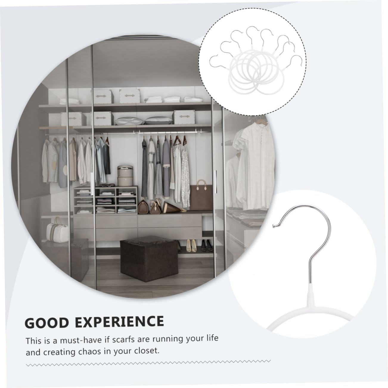 8Pcs White Large Iron Scarf Holder Multi-Functional Round Tie Hanger Closet Organizer Rack for Household Storage