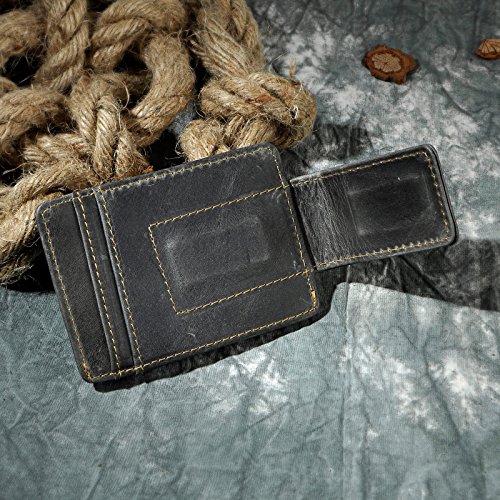 Image of Le'aokuu Genuine Leather Magnet Money Clip Credit Card Case Holder Slim Wallet